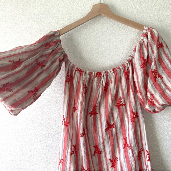 Misa Los Angeles Mini Dress Floral Striped Off The Shoulder Embroidered Small - Picture 7 of 15